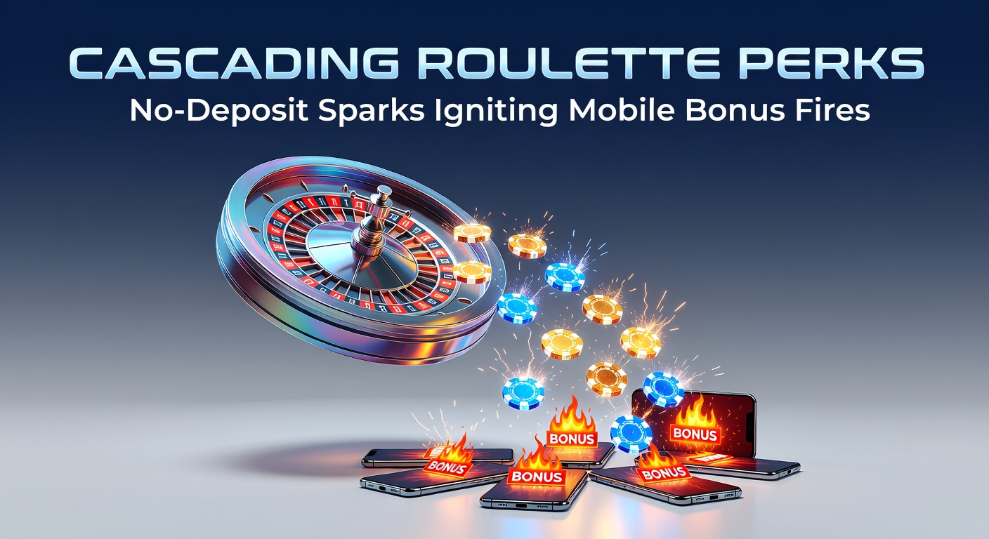 Vibrant mobile roulette wheel spinning with cascading bonus icons and no-deposit sparks exploding in colorful chains