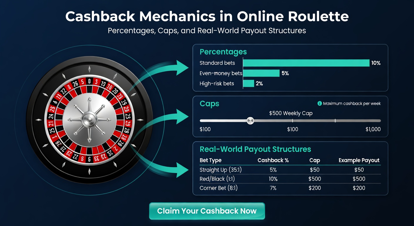 Digital roulette wheel spinning with cashback percentage icons overlayed, illustrating loss recovery mechanics