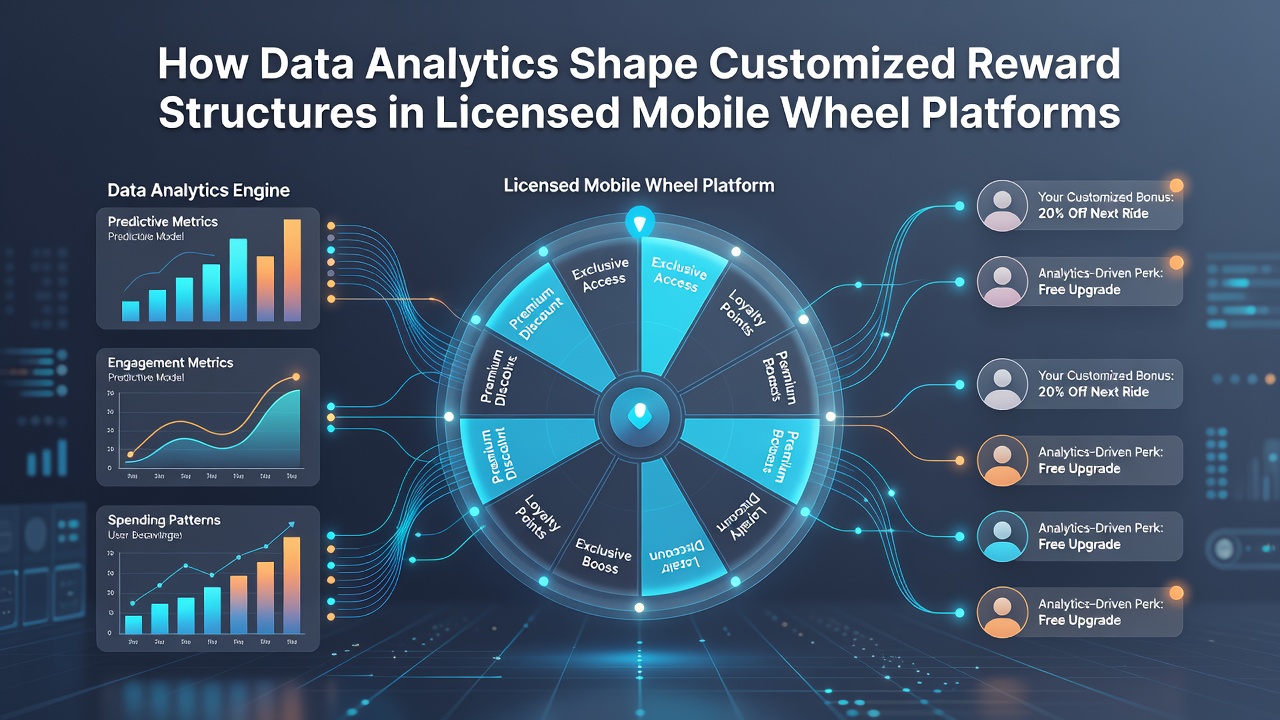 Mobile wheel game interface highlighting personalized reward notifications generated through analytics