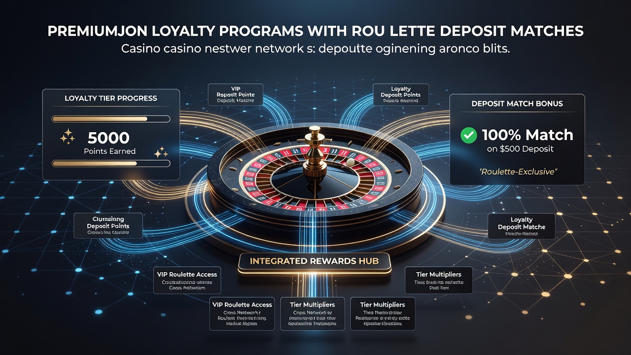 Diagram showing loyalty points flowing into roulette deposit match bonuses across connected casino platforms