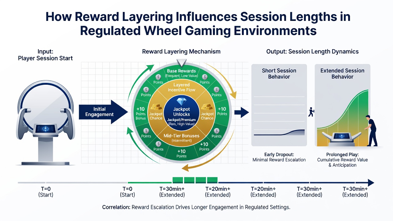 Graph displaying session duration increases linked to reward layering in wheel gaming environments