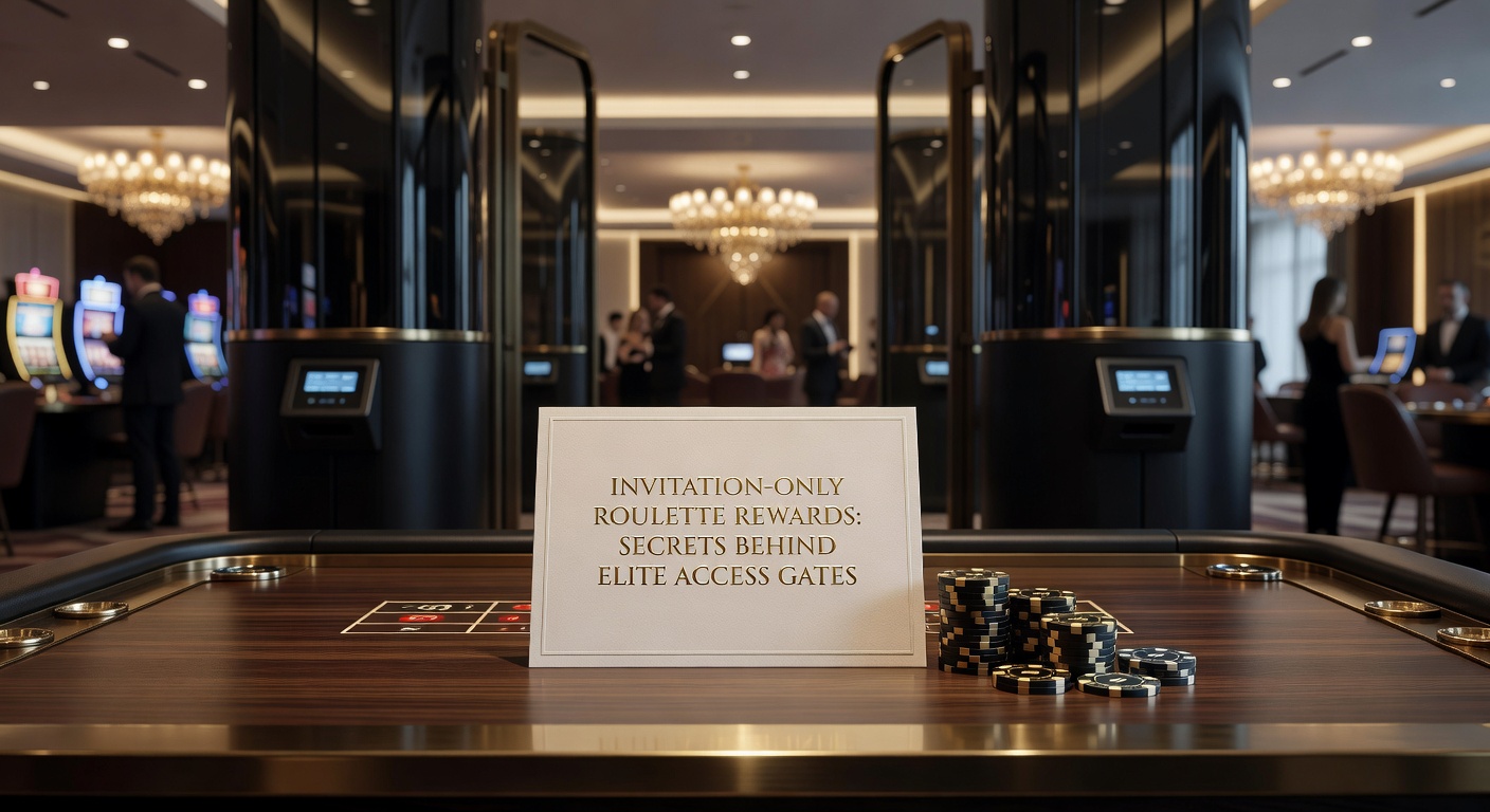 Elegant roulette table in a VIP lounge with golden chips and invitation card, symbolizing exclusive access