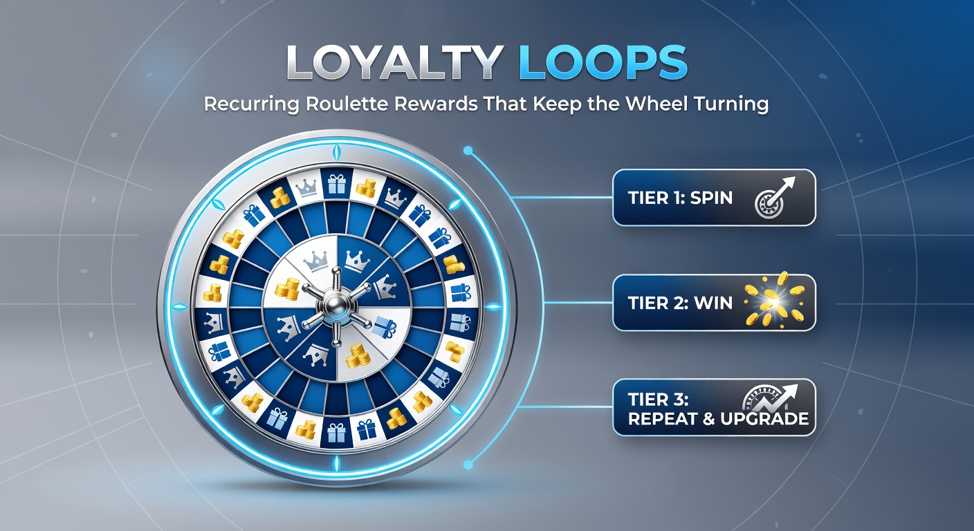 Infographic depicting tiered loyalty progression with roulette elements, points accumulation charts, and recurring bonus flows