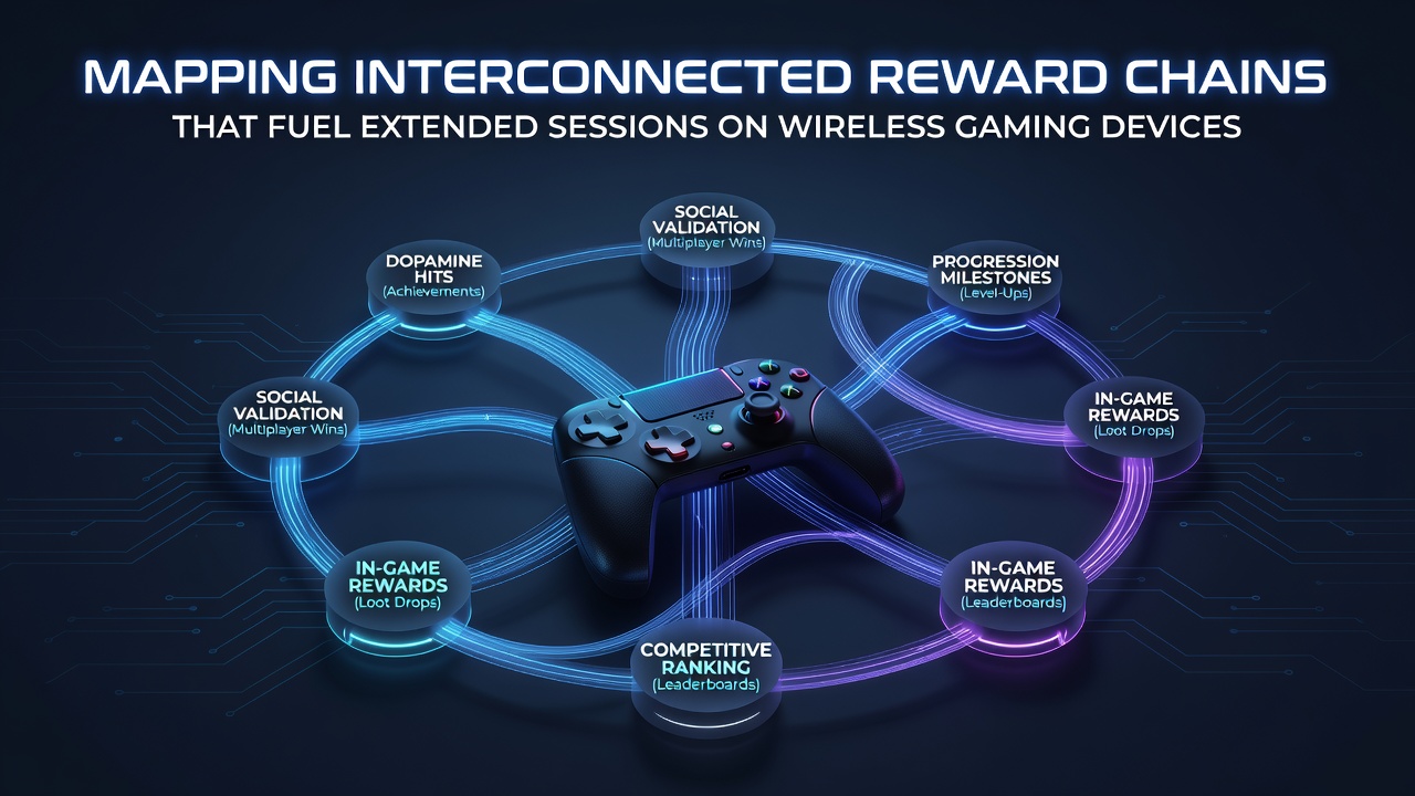 Diagram showing interconnected bonus chains on mobile roulette interfaces with arrows linking welcome offers to reload rewards and loyalty tiers