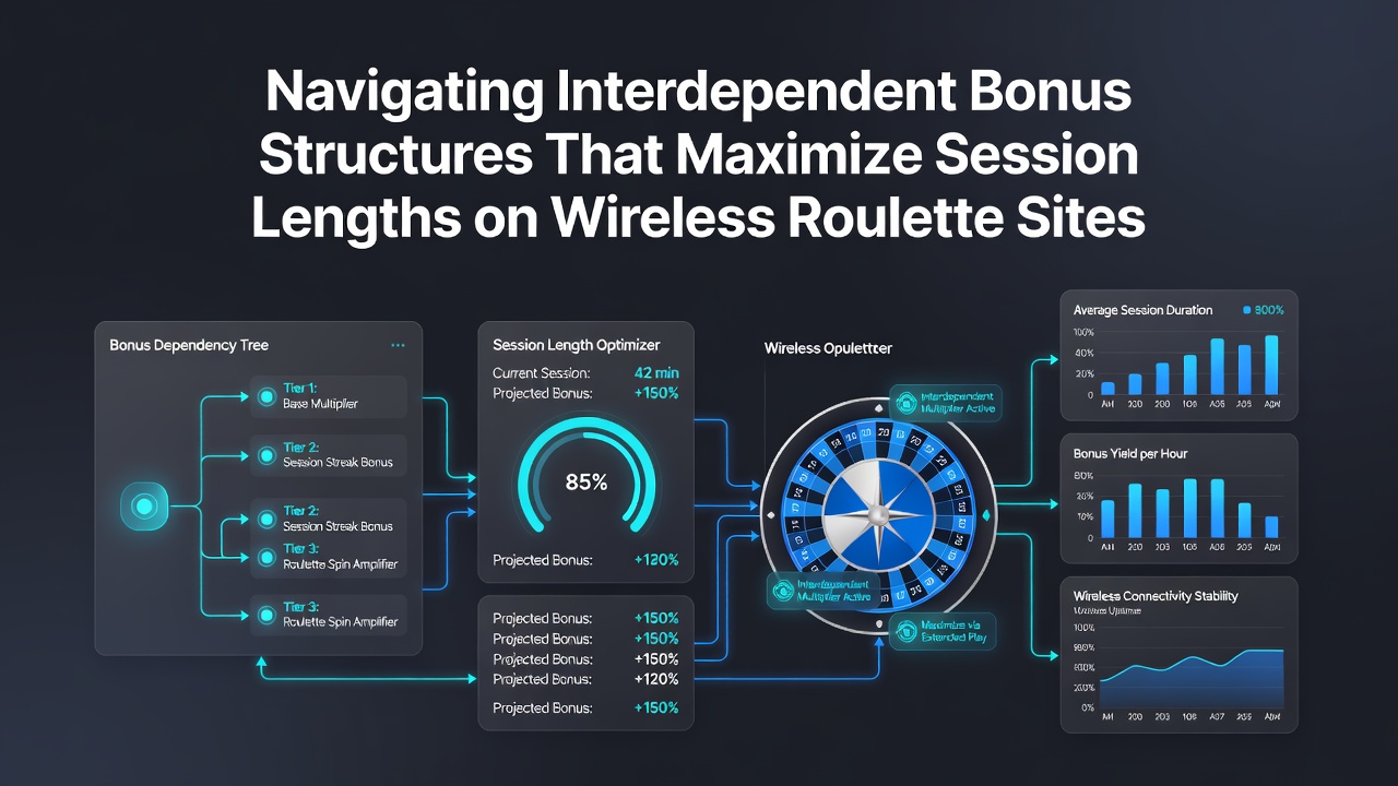 Close-up of wireless roulette screen showing interconnected bonus progress meters and session duration counters