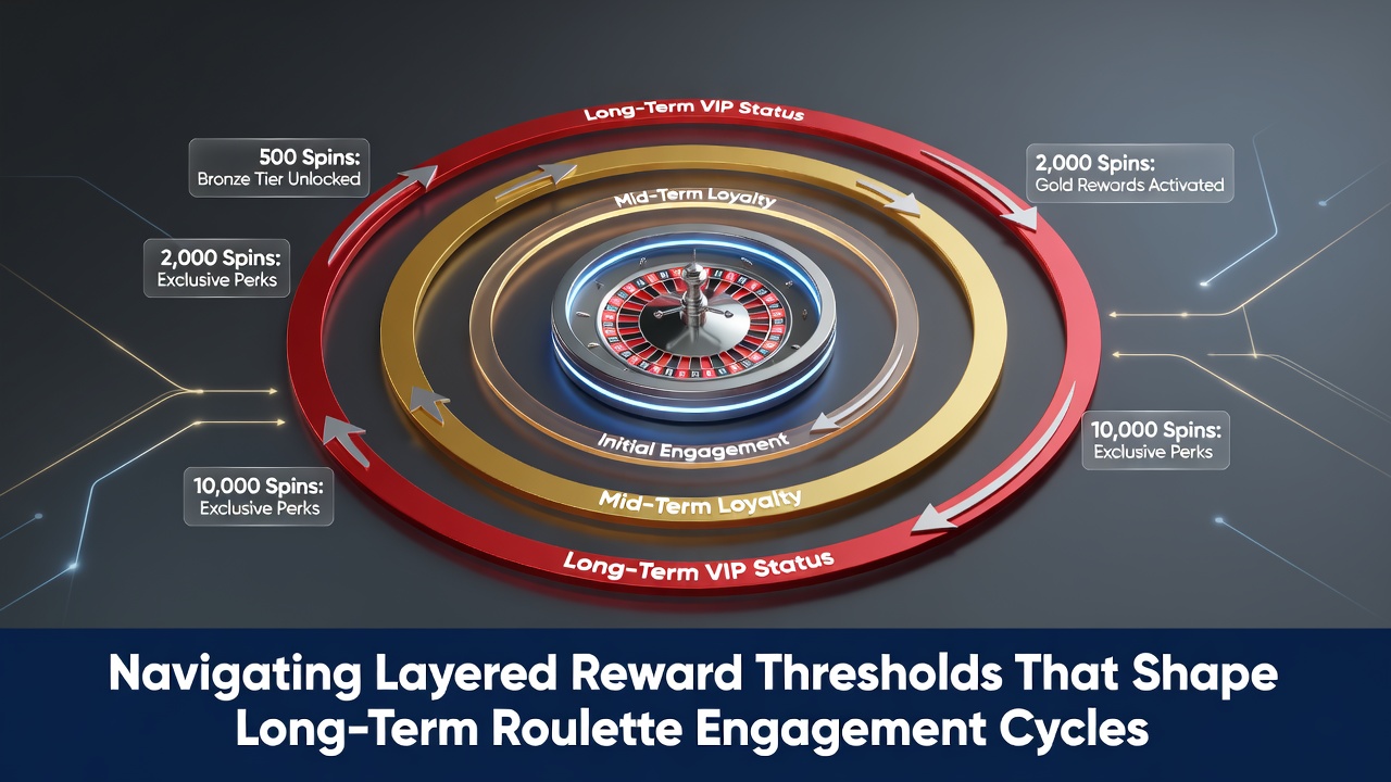 Diagram showing multiple layers of roulette bonus thresholds and player progression paths across engagement cycles