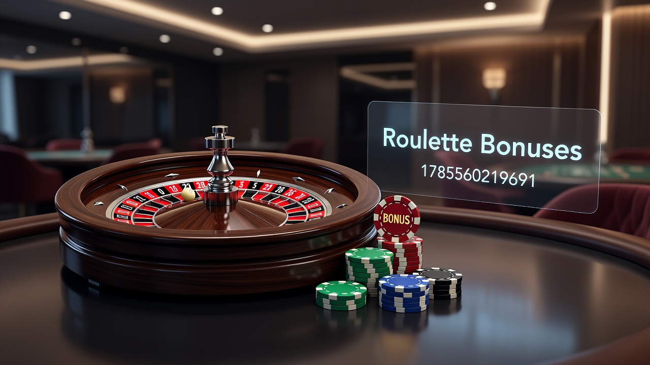 Roulette wheel with bonus chips and digital interface elements