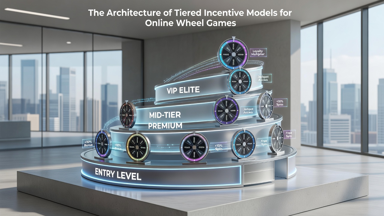 Flowchart detailing progression pathways within tiered online wheel game incentives