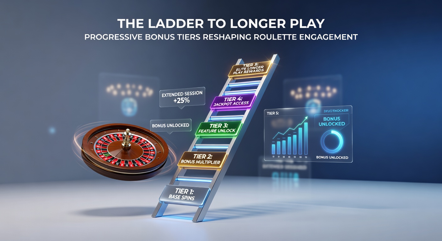 Screenshot of a mobile roulette app dashboard showing active progressive bonus tiers, with progress bars filling toward the next reward level amid spinning wheel graphics