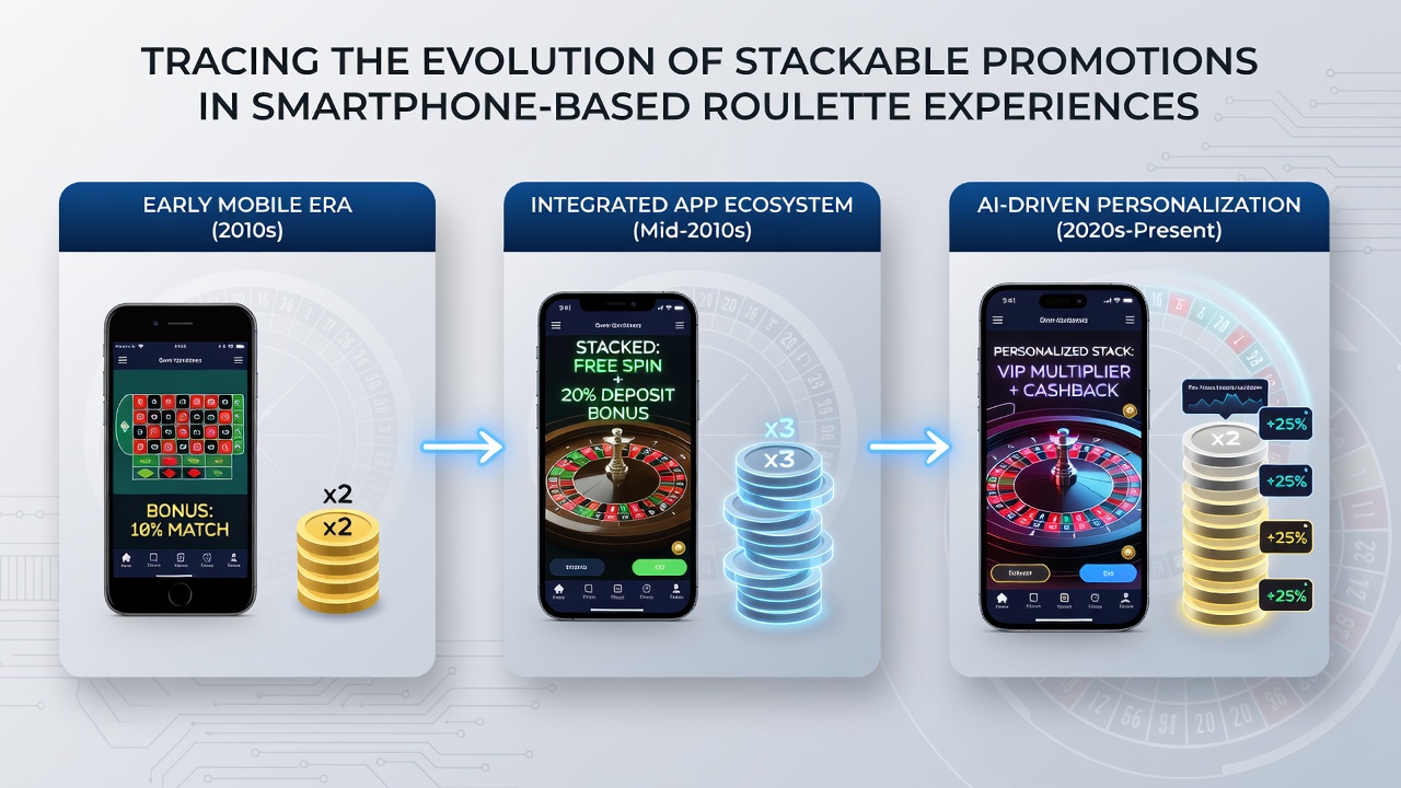 Smartphone displaying roulette wheel with layered bonus icons and promotional notifications